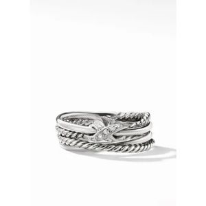 DAVID YURMAN CROSSOVER X DIAMOND Cable Band RING Silver Size 5